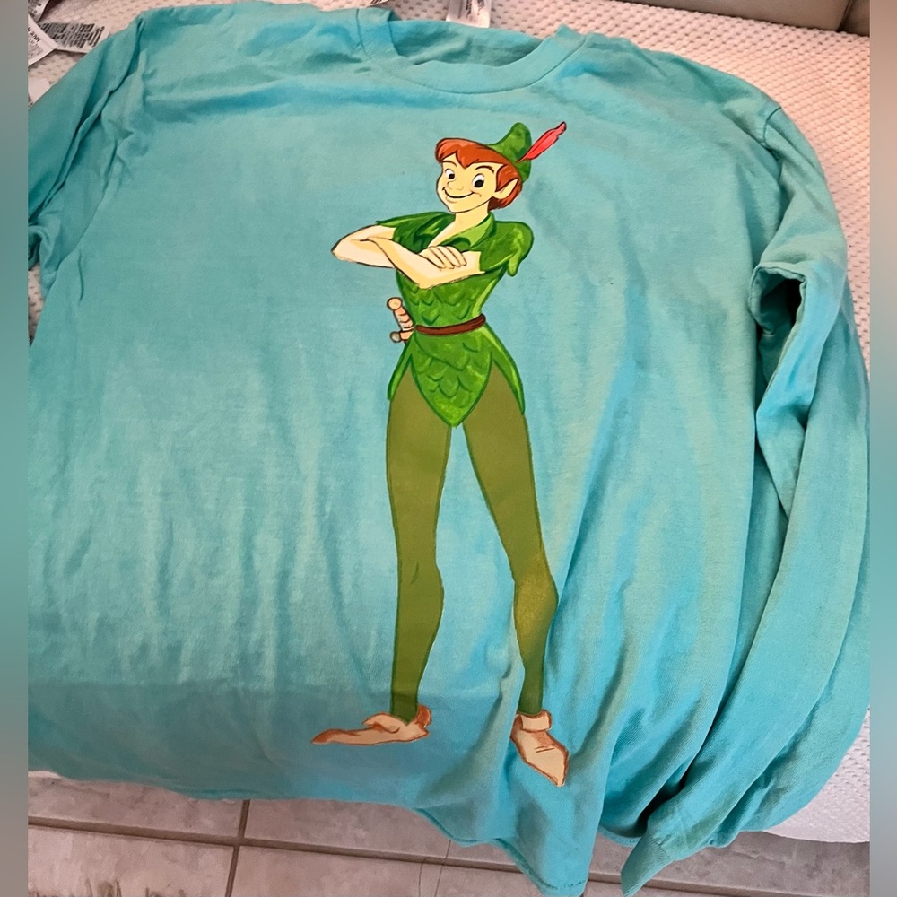 Disney Parks Adults Peter Pan Graphic Tee - Blue. New w/o Tags